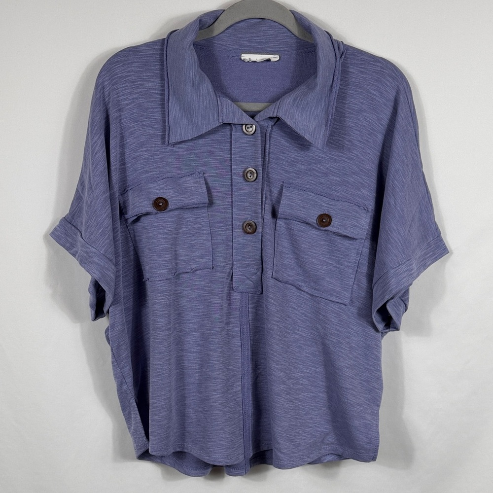 BUCKETLIST Heathered Blue Oversized V-Neck Knit‎ Top. Womens Size S. Pockets